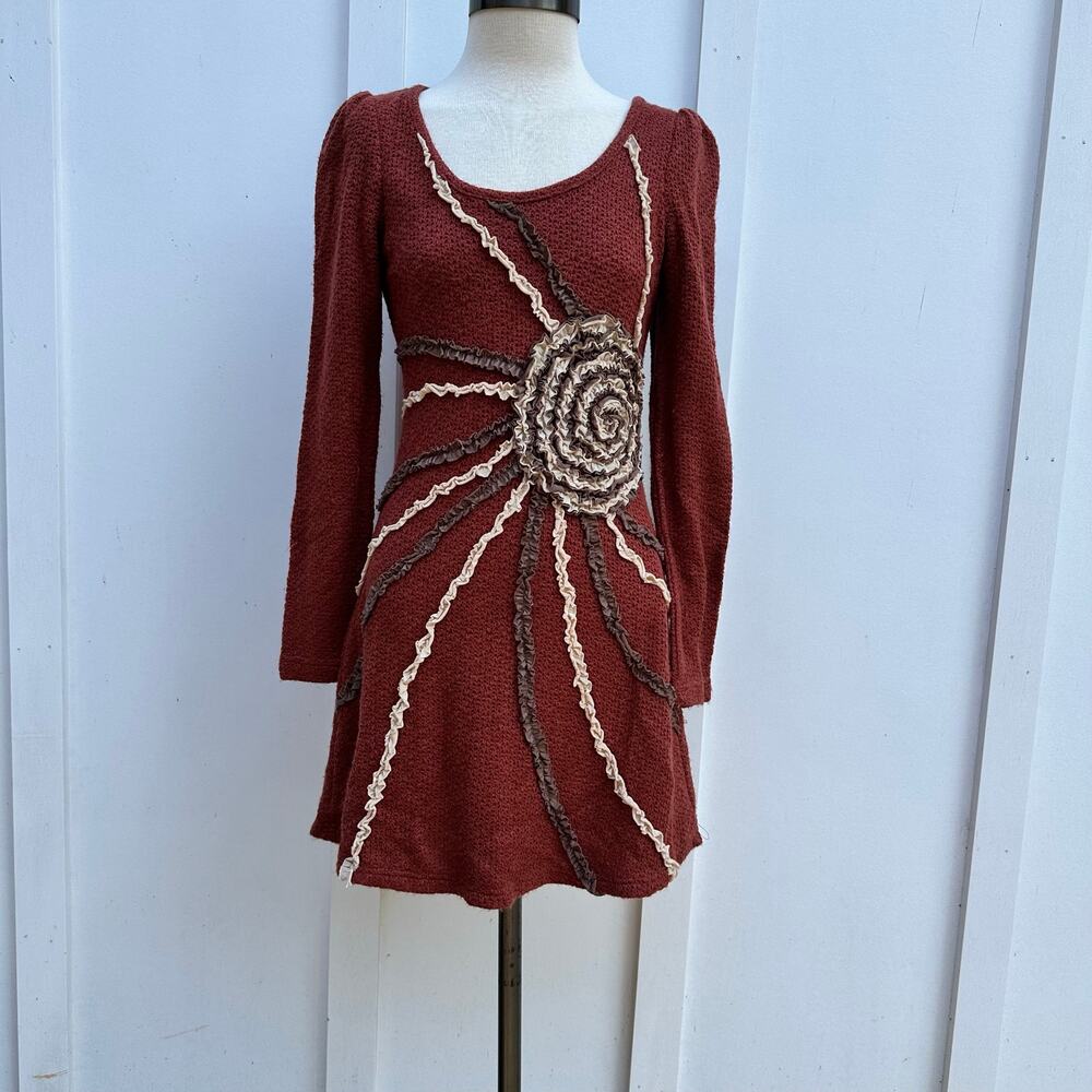 Alter’d State Small Ryu Sweater Dress in Orange Cream Brown Fall Dress